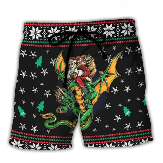 Christmas Santa Fantasy Dragon Art – Beach Short