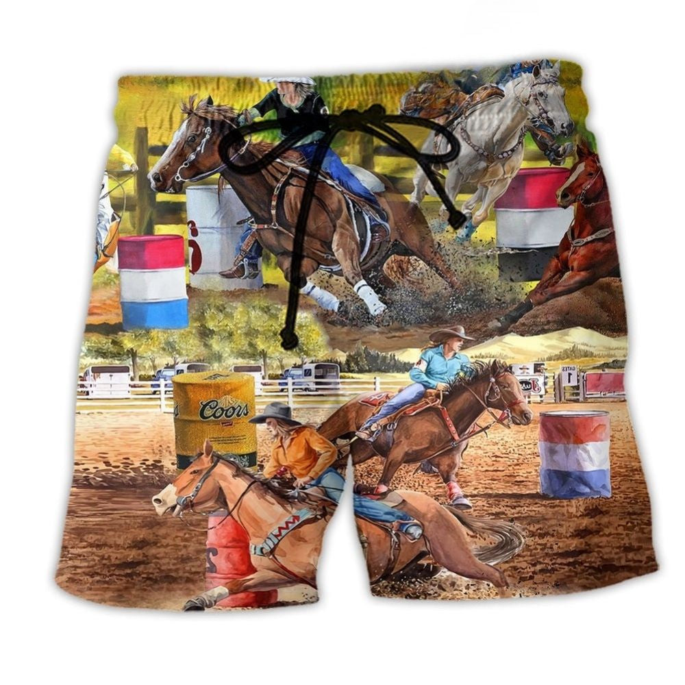 Horse Barrel Racing Ride Bold Quote - Beach Short