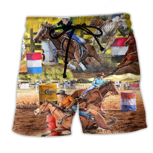 Horse Barrel Racing Ride Bold Quote - Beach Short