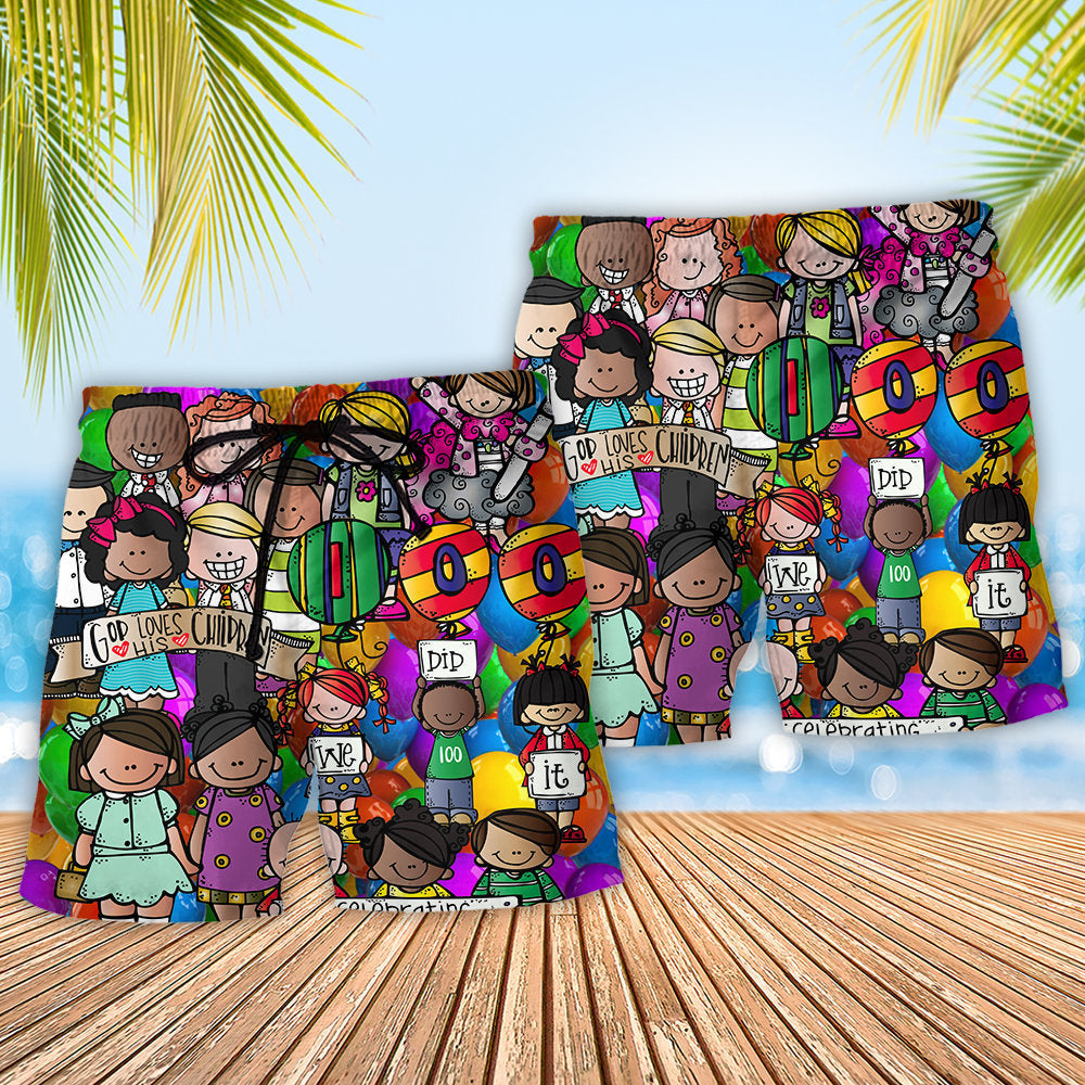 School 100 Days of School With Students - Beach Short - Owls Matrix LTD