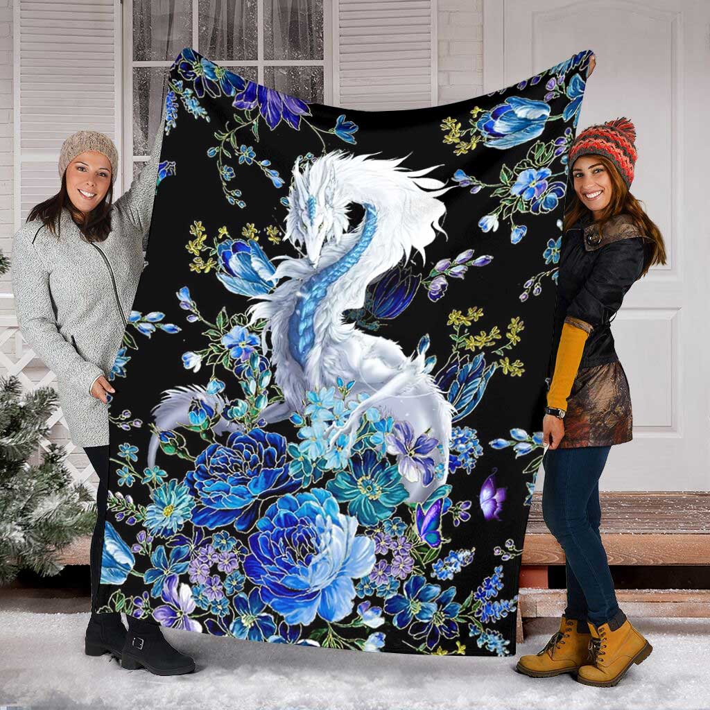 Dragon Blue And White Flannel Blanket For Soft Bed Couch And Home Comfort