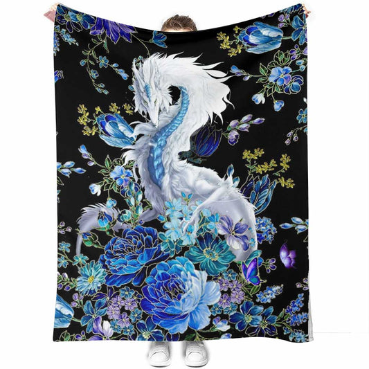 Dragon Blue And White Flannel Blanket For Cozy Bedroom And Sofa Decor