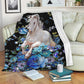 Horse Blue And White Floral Flannel Blanket For Relaxing At Home And Travel