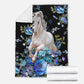 Horse Blue And White Floral Flannel Blanket For Cozy Home Lounging And Gifting