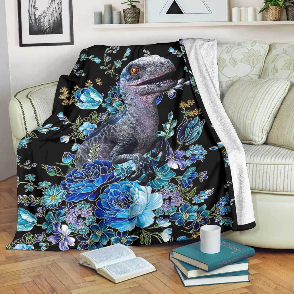 Dinosaur Next To The Flower Flannel Blanket For Living Room And Bedroom Styling