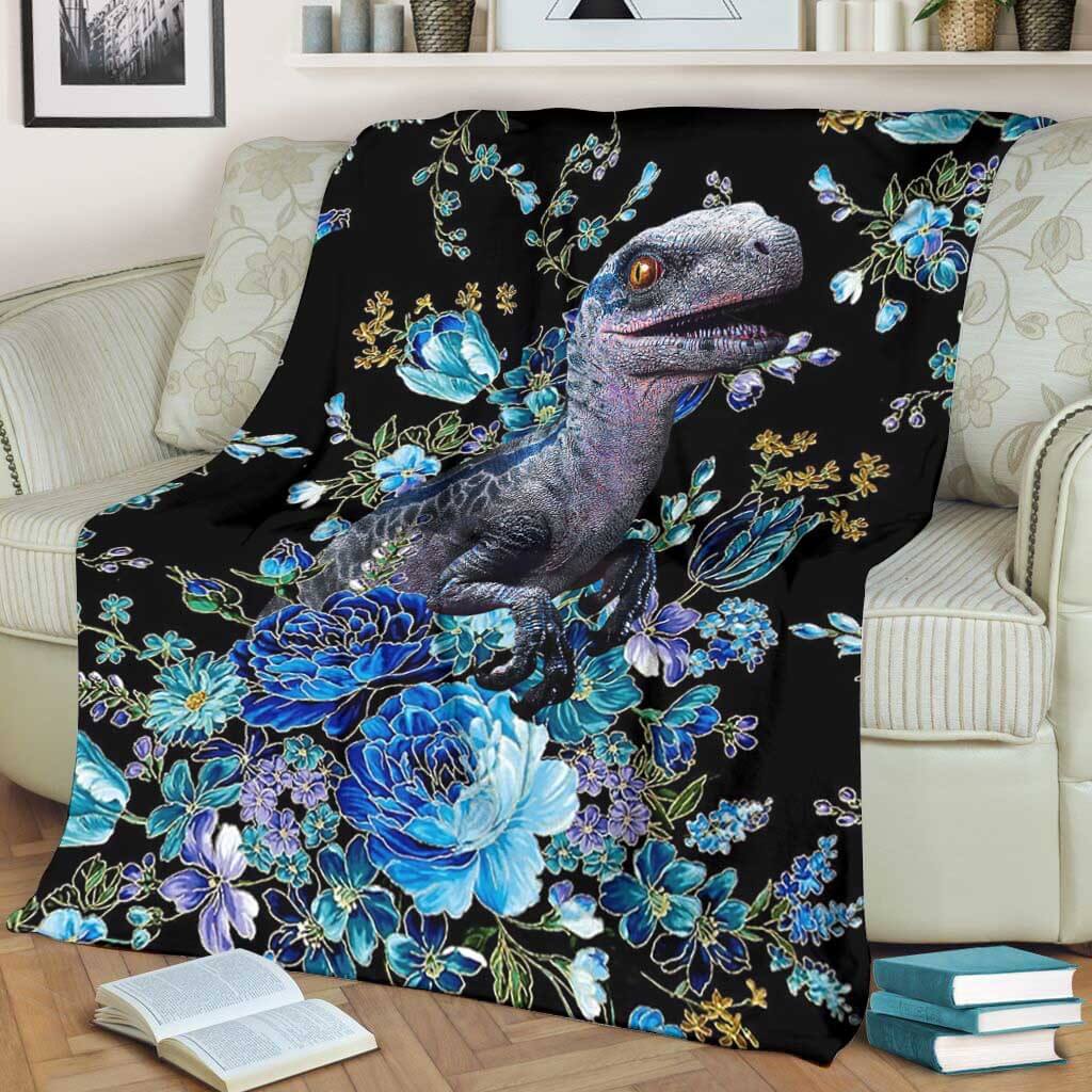 Dinosaur Next To The Flower Flannel Blanket For Soft Bed Couch And Home Comfort