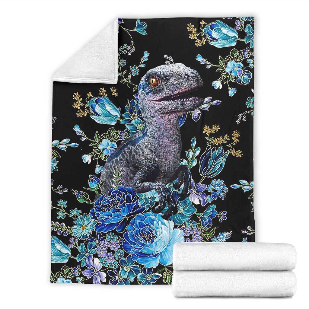 Dinosaur Next To The Flower Flannel Blanket For Relaxing At Home And Travel