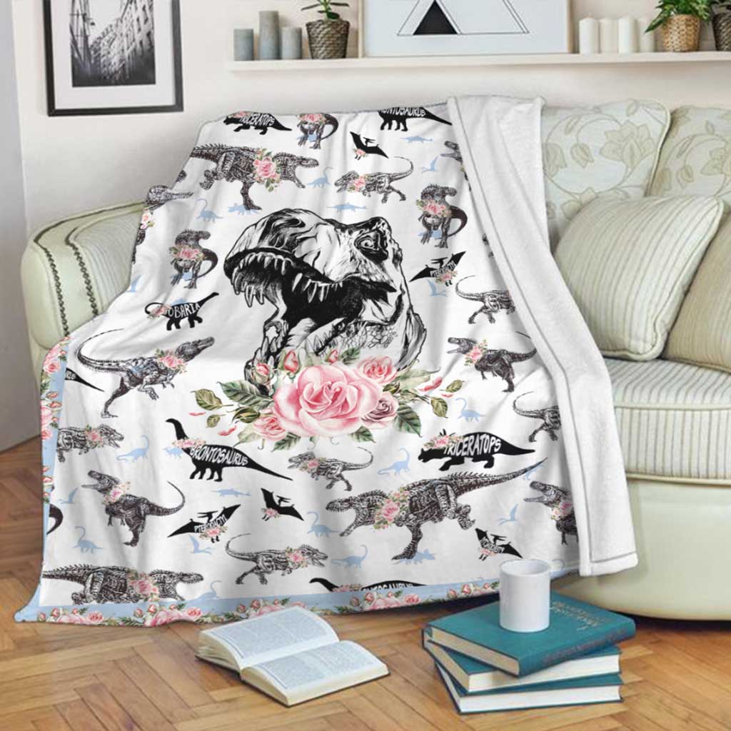 Dinosaur Floral Flannel Blanket For Relaxing At Home And Travel