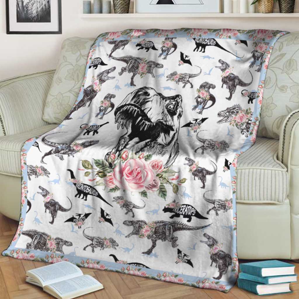 Dinosaur Floral Flannel Blanket For Bed Sofa And Reading Nook Decor
