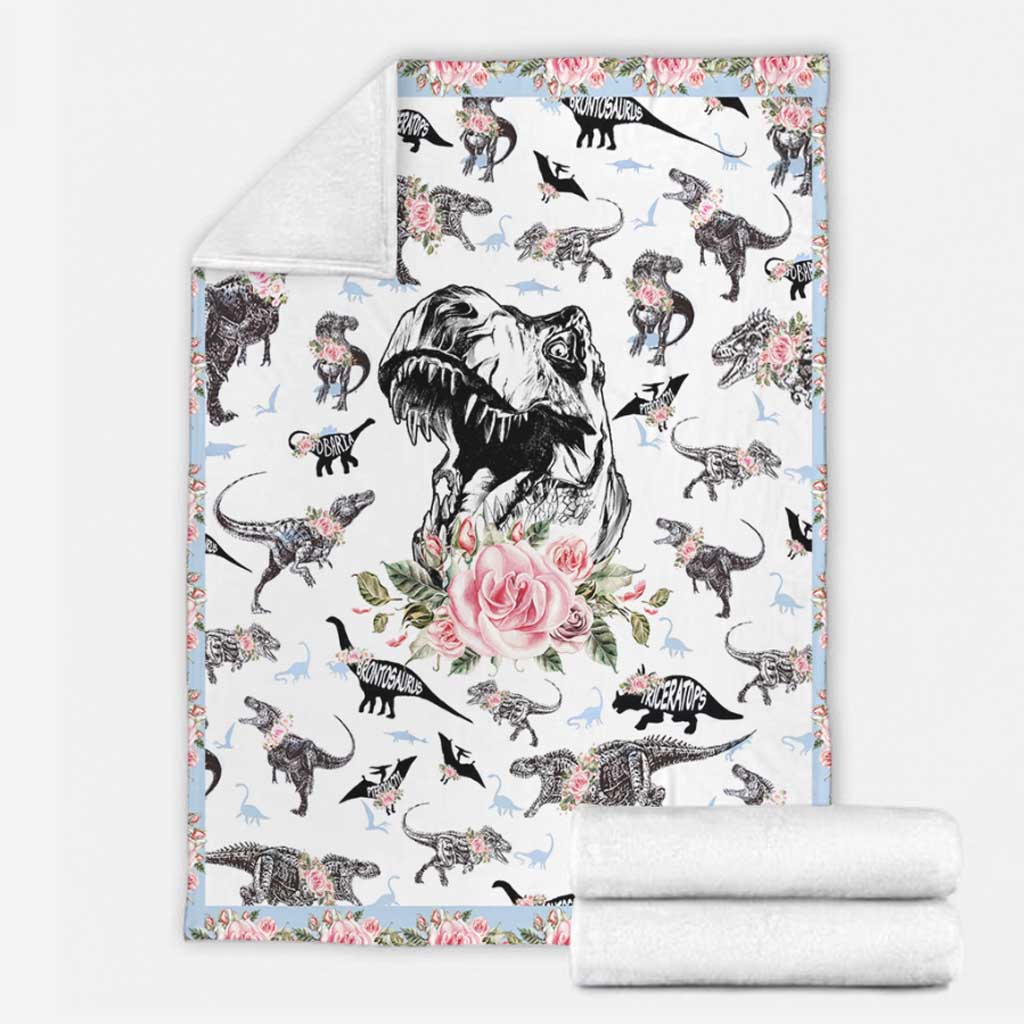 Dinosaur Floral Flannel Blanket For Cozy Home Lounging And Gifting