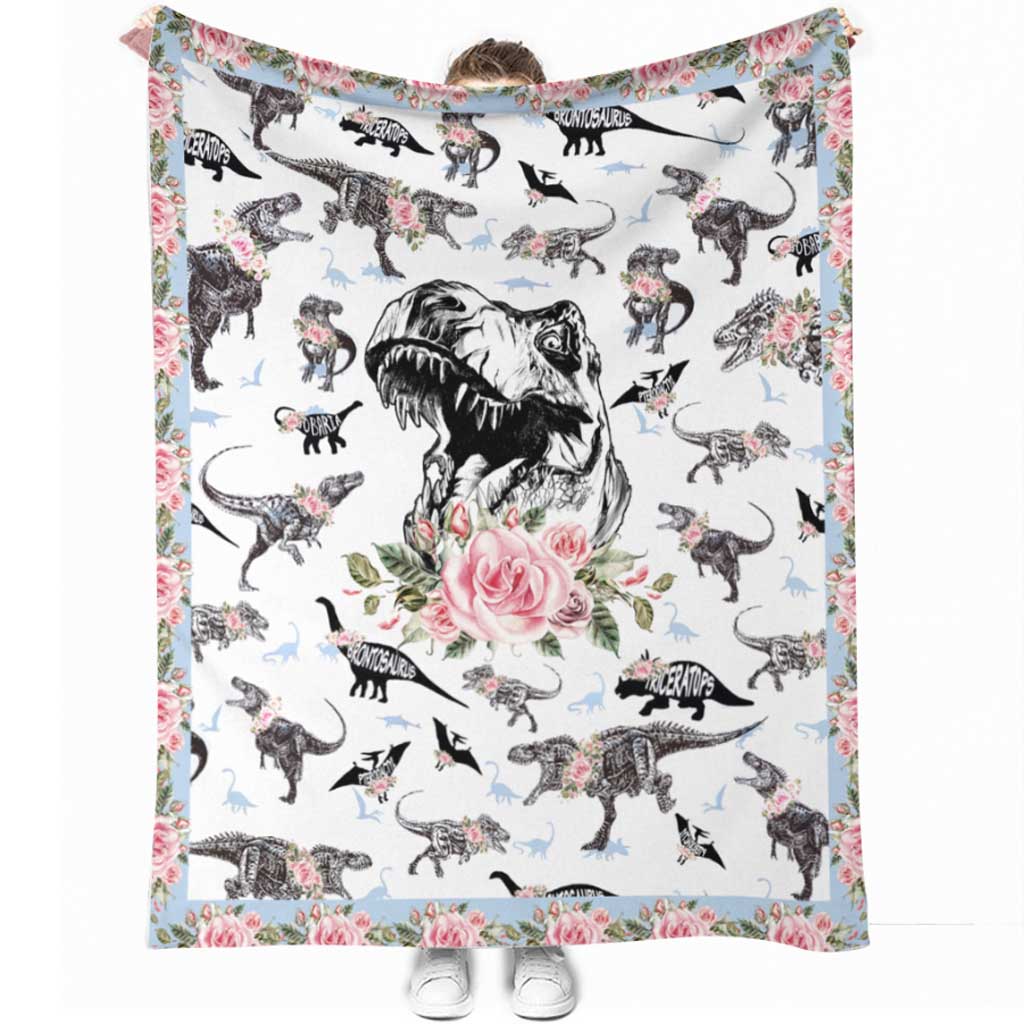 Dinosaur Floral 50 x 60 Inch Flannel Blanket For Cozy Bedroom And Sofa Decor