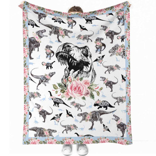 Dinosaur Floral 50 x 60 Inch Flannel Blanket For Cozy Bedroom And Sofa Decor