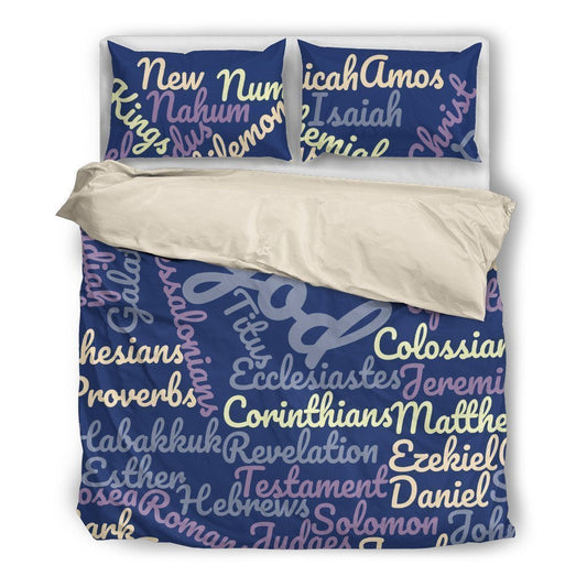 Blue Holy Bible Books Beige Bedding Cover For Faith Bedroom Decor