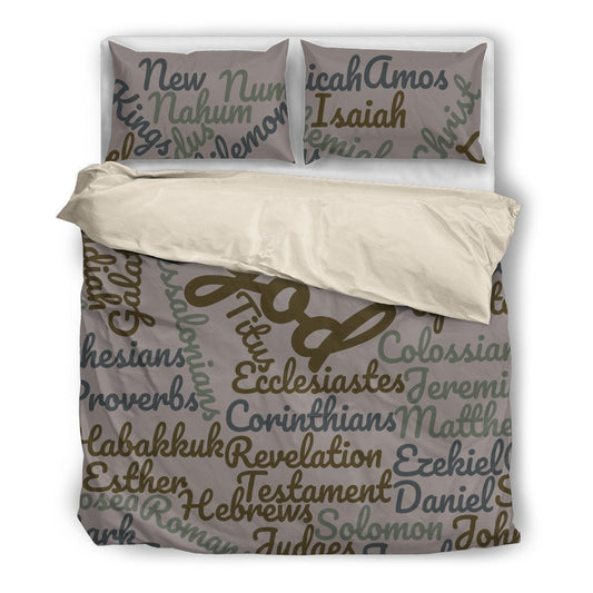 Gray Holy Bible Books Beige Bedding Cover For Faith Bedroom Decor