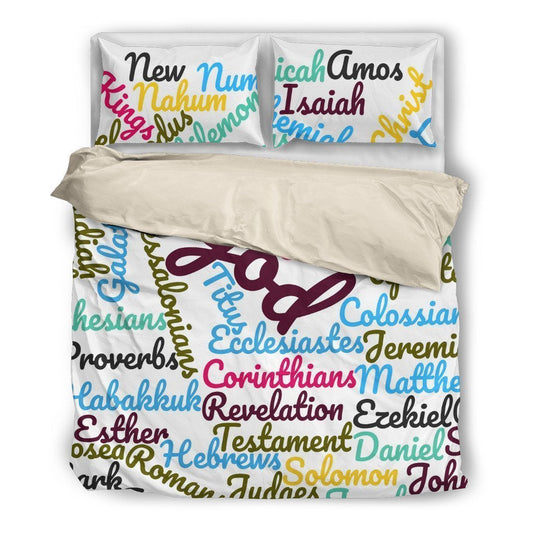 Blue Holy Bible Books Beige Bedding Cover For Faith Bedroom Decor