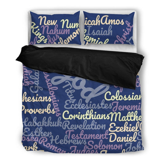 Blue Holy Bible Books Black Bedding Cover For Faith Bedroom Decor