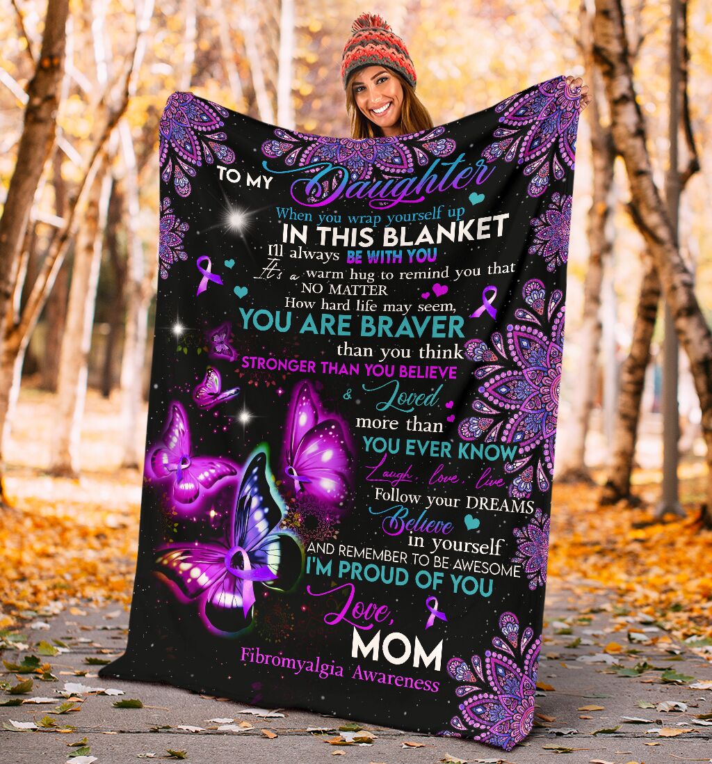 Fibromyalgia Awareness Butterfly Flannel Blanket For Bed Sofa And Reading Nook Decor