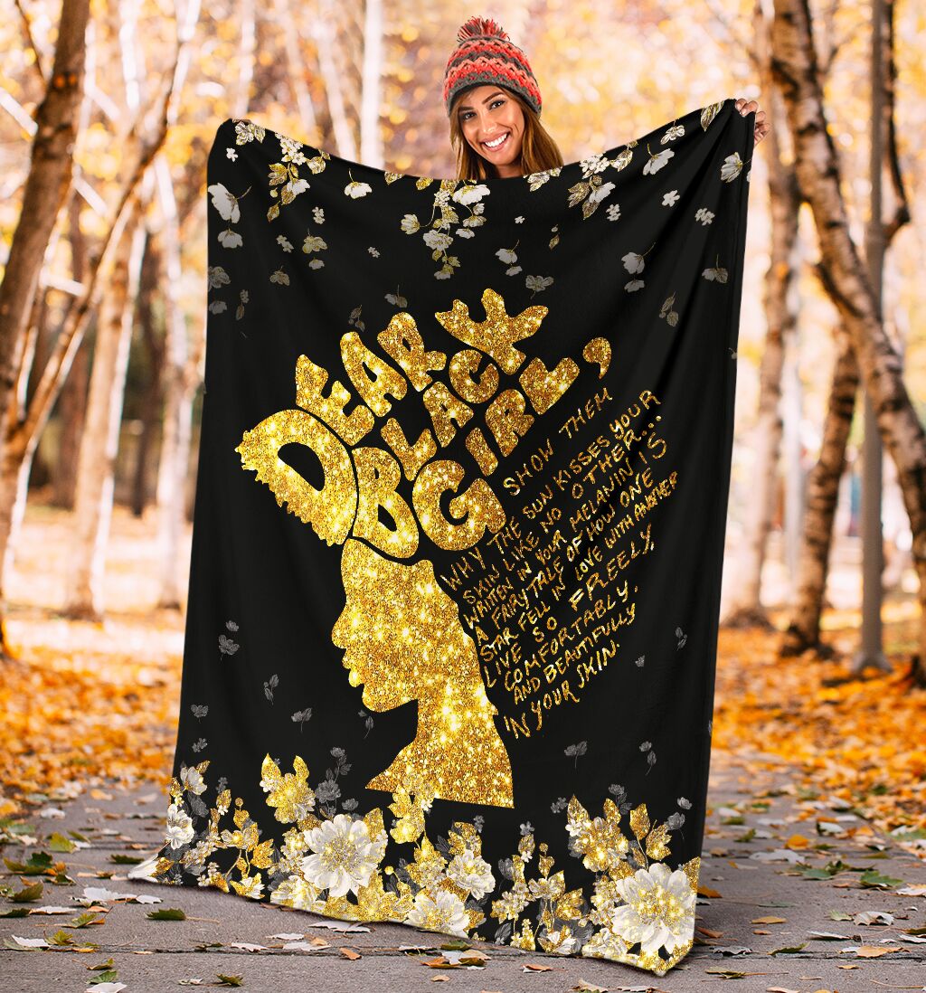 Black Girl Dear Black Girl Faux Glitter Print African American Flannel Blanket For Bed Sofa And Reading Nook Decor