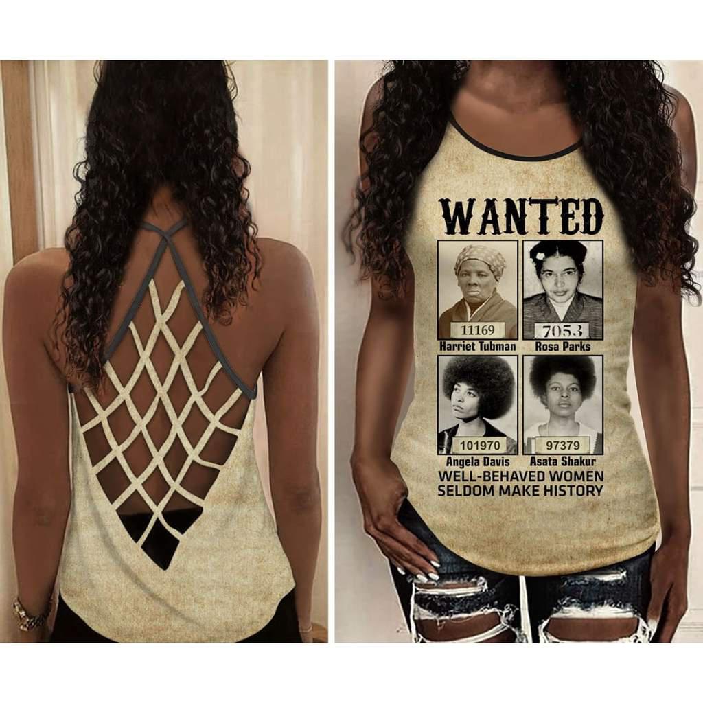 Black Woman Love Peace Wanted Statement Collection – Hollow Tank Top