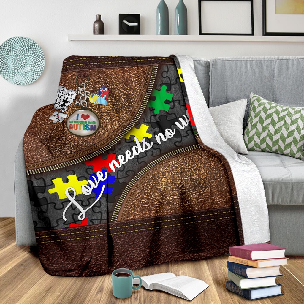 Autism Awareness Colorful Acceptance Message Leather Pattern Flannel Blanket For Relaxing At Home And Travel
