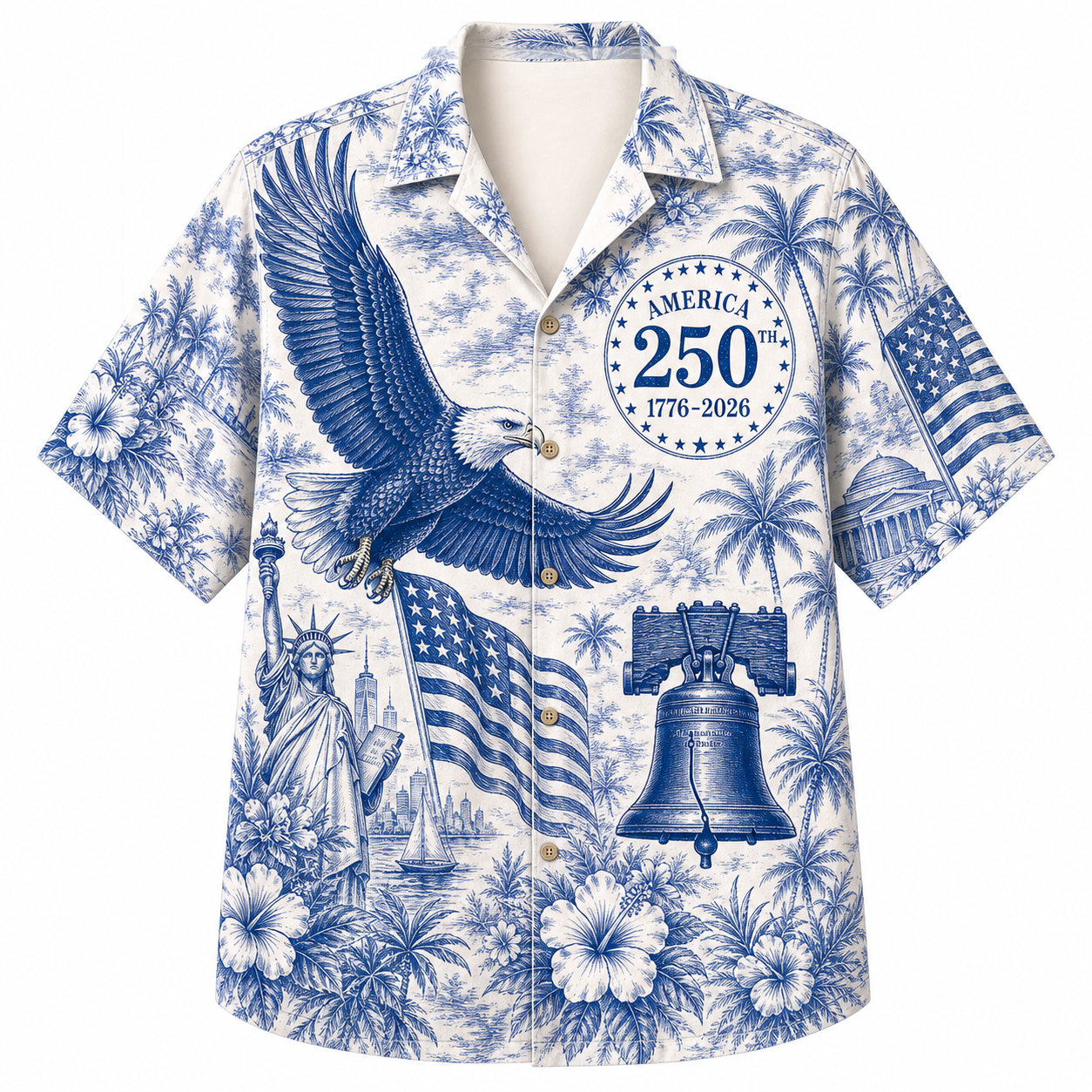 America 250th Blue Eagle Liberty Hawaiian Shirt
