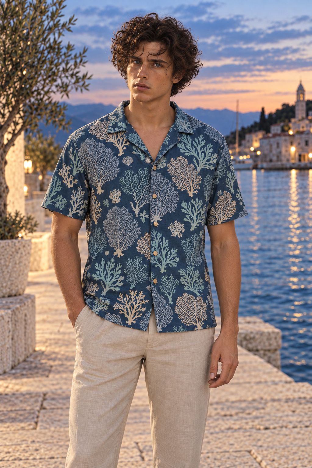 Men's Afterglow Blue Hour Reef Hawaiian Shirt – Ink blue