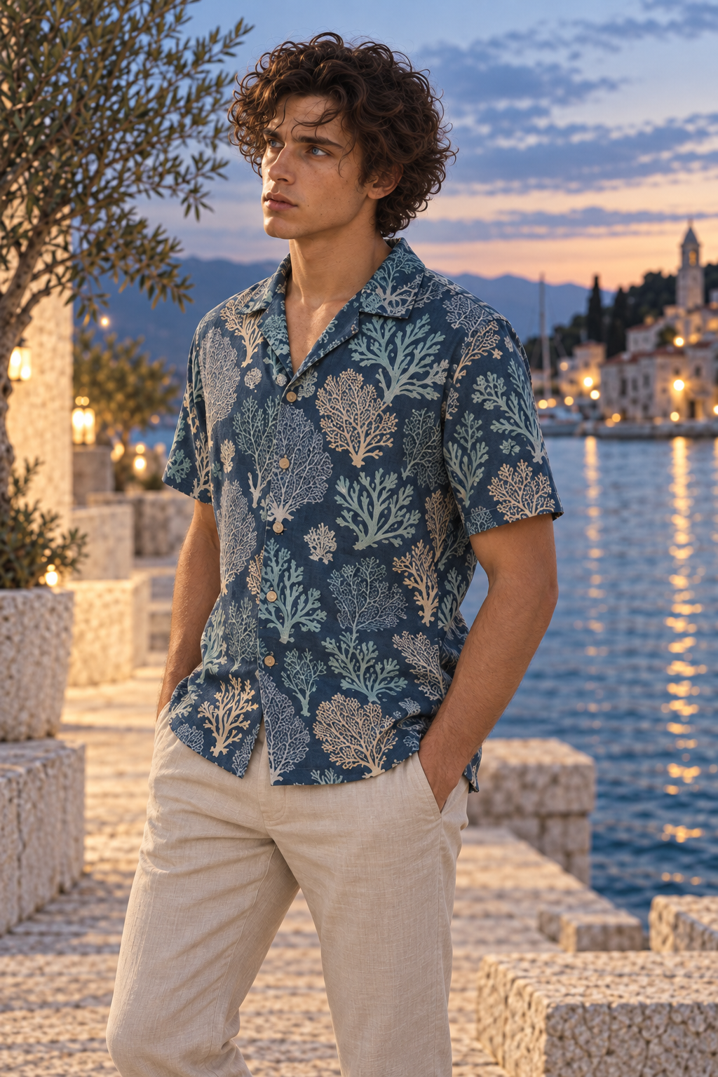 Men's Afterglow Blue Hour Reef Hawaiian Shirt – Ink blue