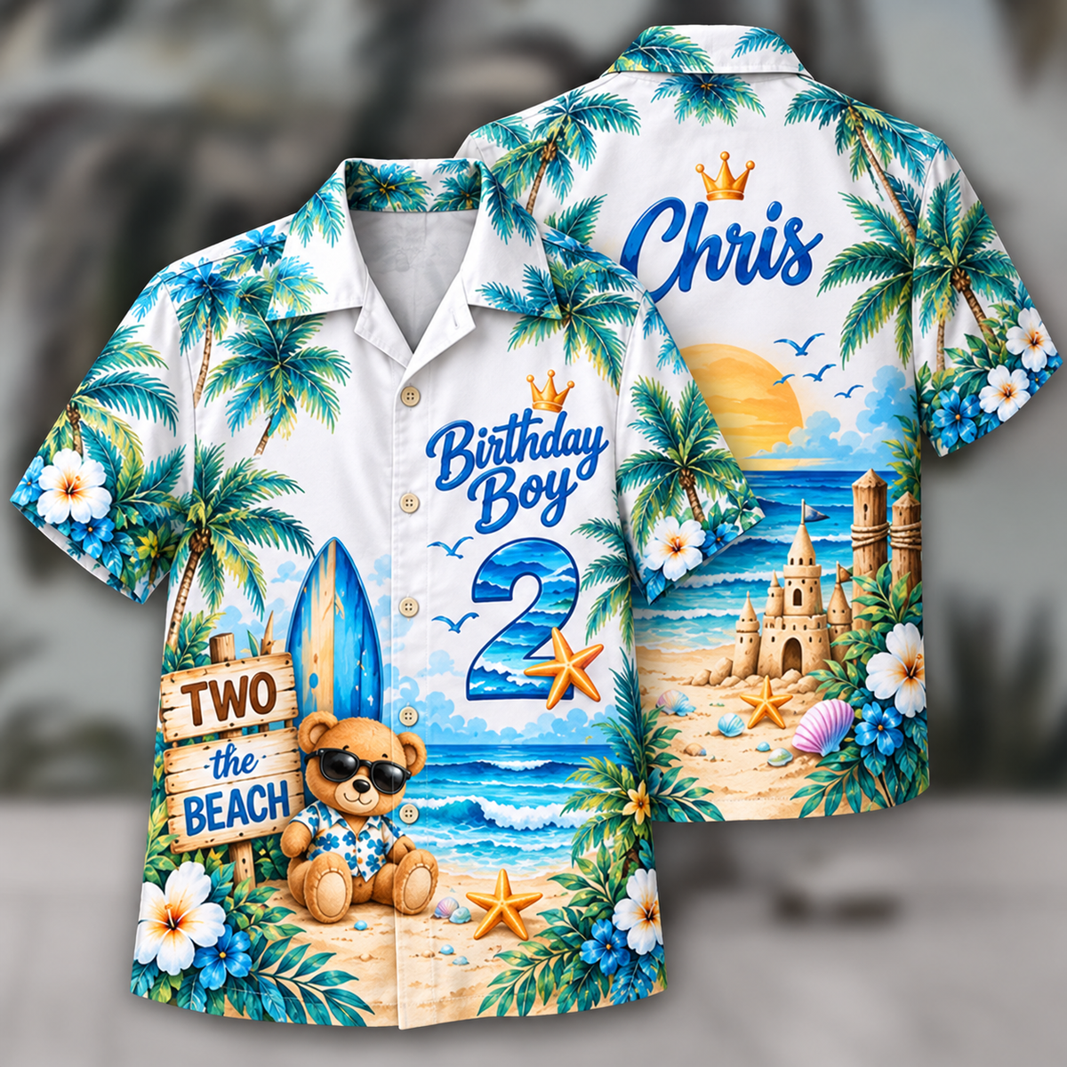 Birthday Boy Tropical Beach Palm Tree Surfboard – Hawaiian Shirt