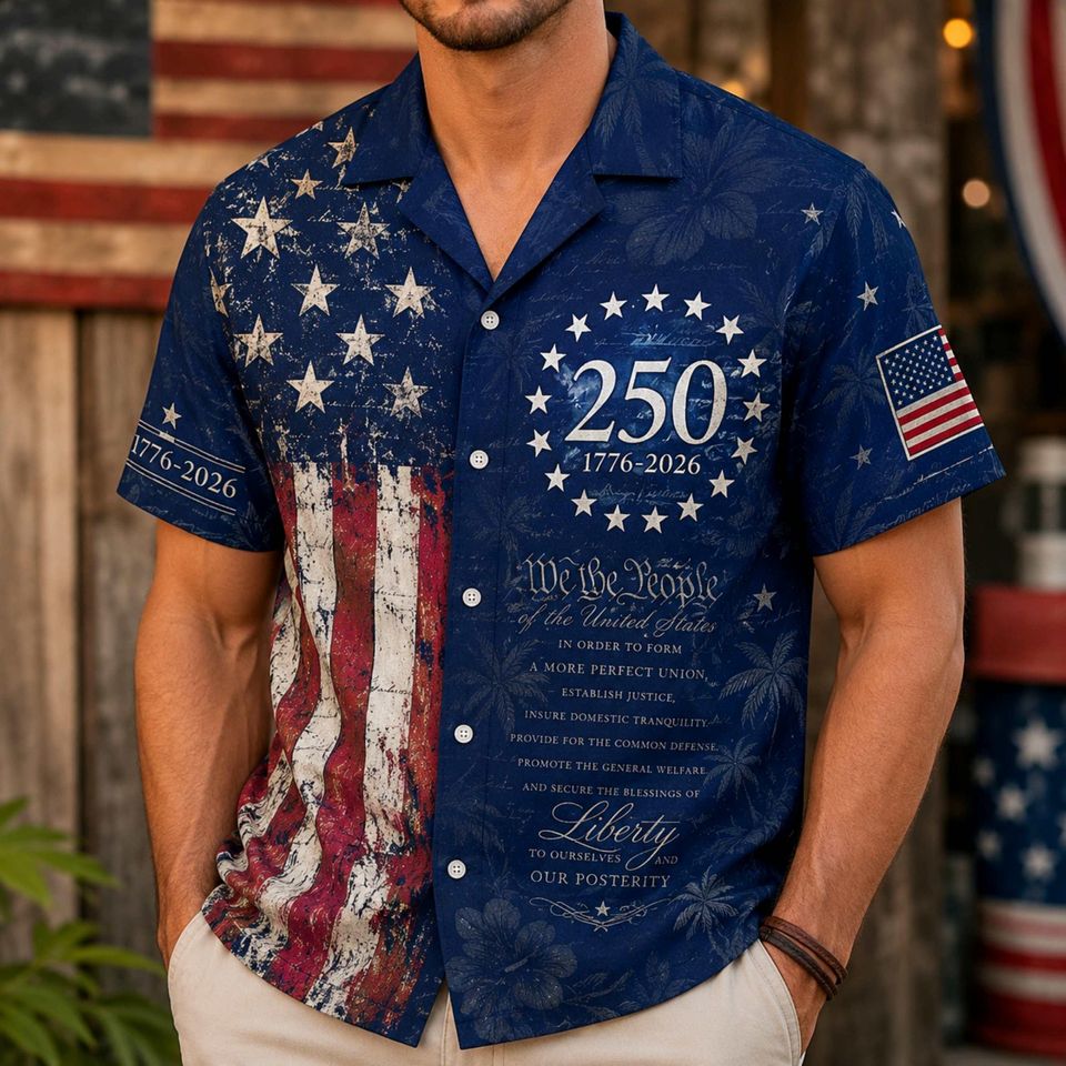 America 250th We The People Kids Hawaiian Shirt, 1776-2026 USA Flag Aloha for Boys