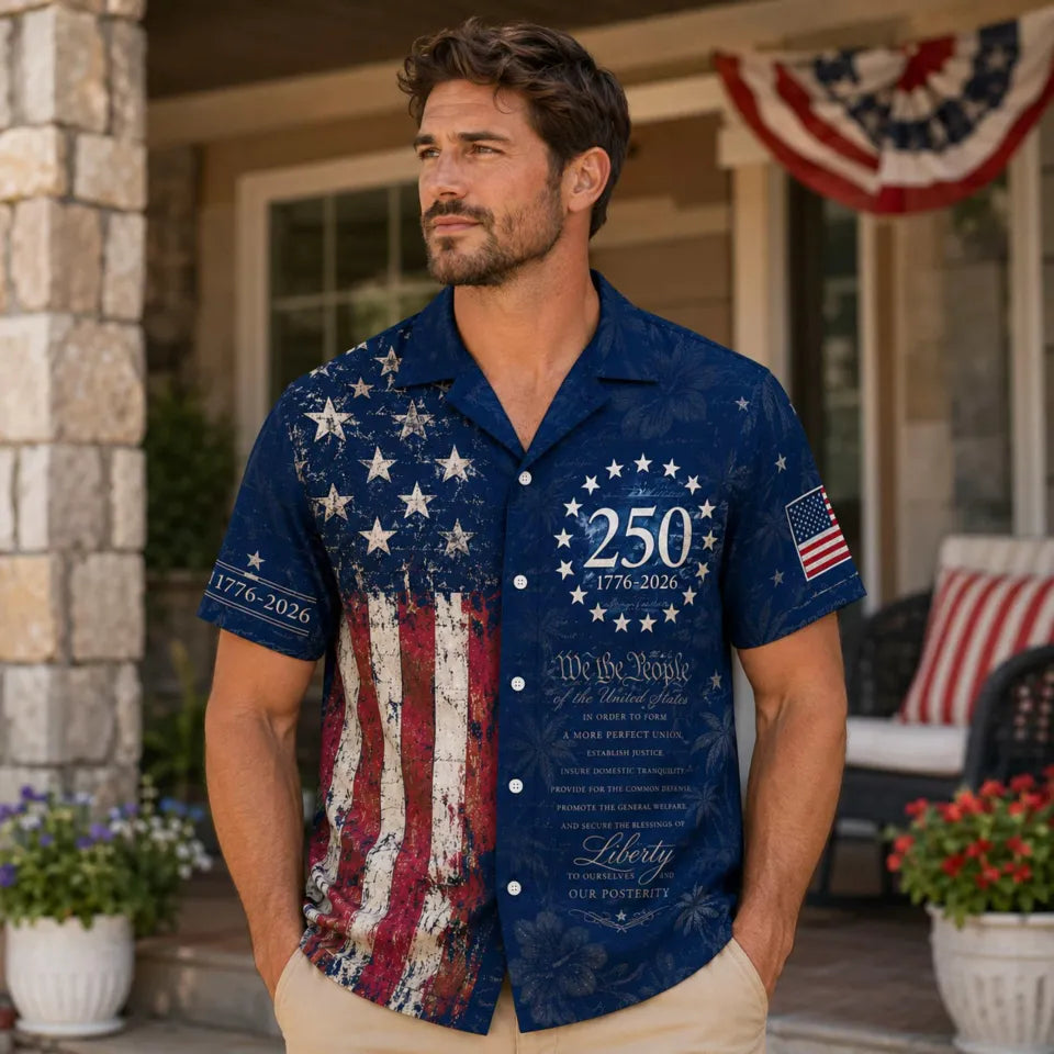 America 250th We The People Kids Hawaiian Shirt, 1776-2026 USA Flag Aloha for Boys