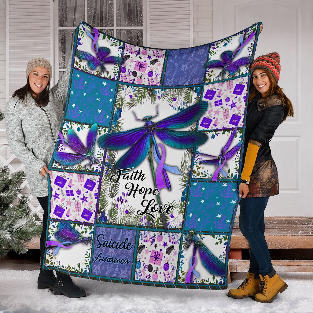 Mental Health Awareness Dragonfly Flannel Blanket For Bedroom Couch And Daily Comfort