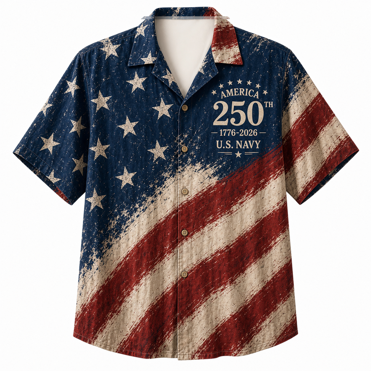 America 250th Navy USA Flag Hawaiian Shirt