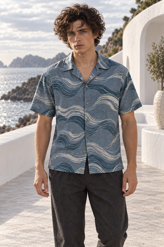 Men's Afterglow Moonlit Current Hawaiian Shirt – Slate blue