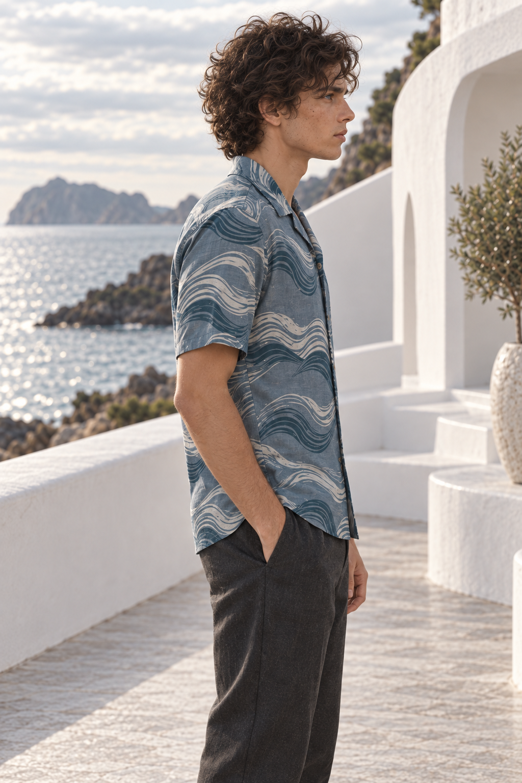 Men's Afterglow Moonlit Current Hawaiian Shirt – Slate blue