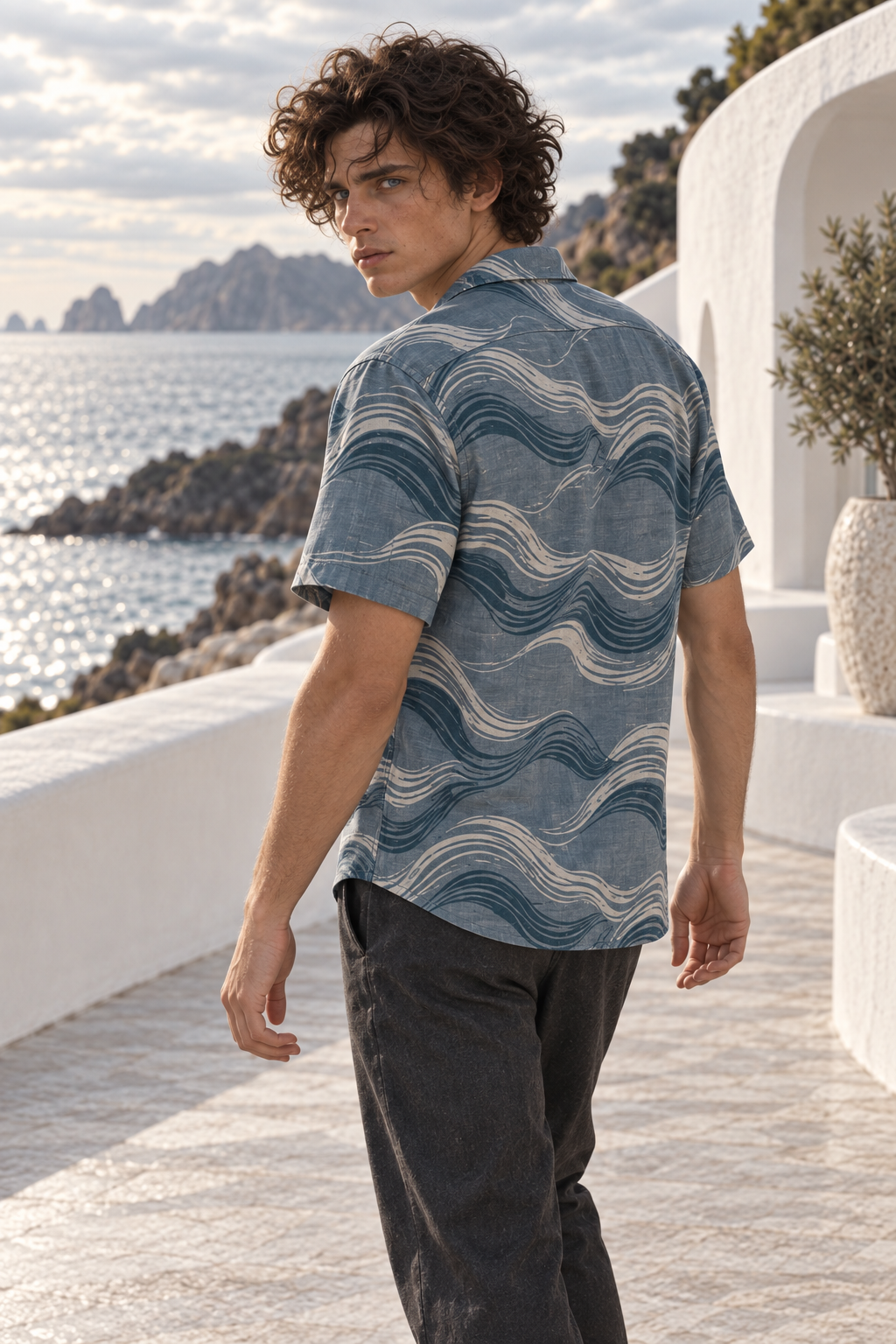 Men's Afterglow Moonlit Current Hawaiian Shirt – Slate blue