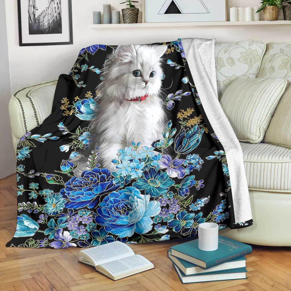 Cat Blur Floral Cats Flannel Blanket For Bed Sofa And Reading Nook Decor