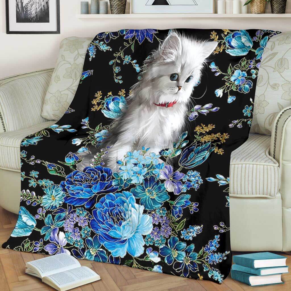 Cat Blur Floral Cats Flannel Blanket For Living Room And Bedroom Styling
