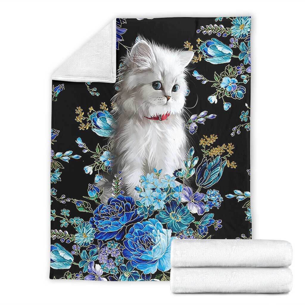 Cat Blur Floral Cats Flannel Blanket For Relaxing At Home And Travel