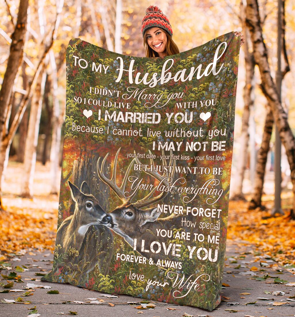 Deer To My Husband Hunting Flannel Blanket For Bed Sofa And Reading Nook Decor