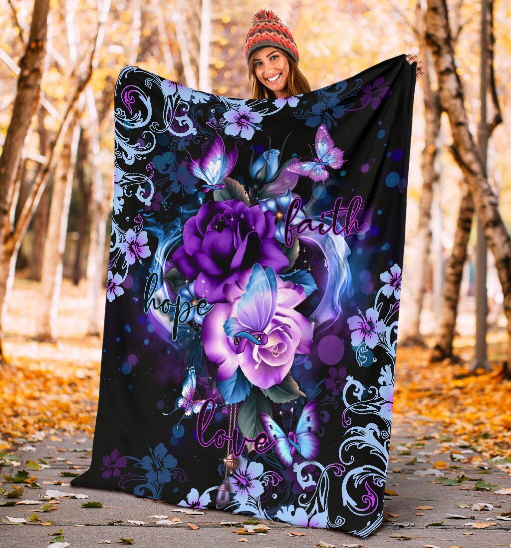 Mental Health Awareness Rose Butterfly Flannel Blanket For Bed Sofa And Reading Nook Decor