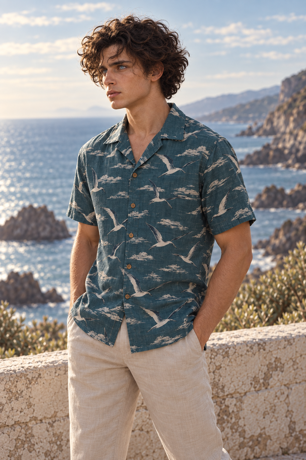 Men's Afterglow Seabird Passage Hawaiian Shirt – Deep teal