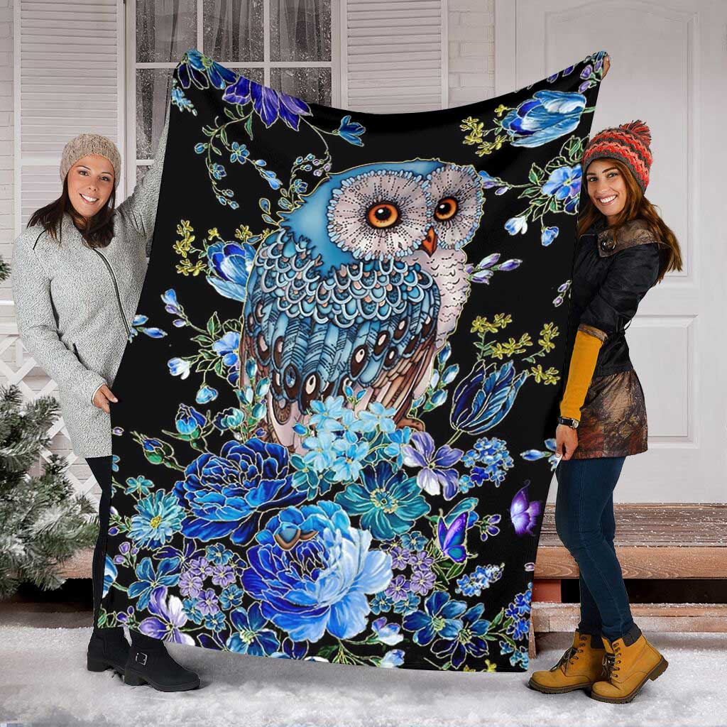 Owl Blue Floral Flannel Blanket For Soft Bed Couch And Home Comfort