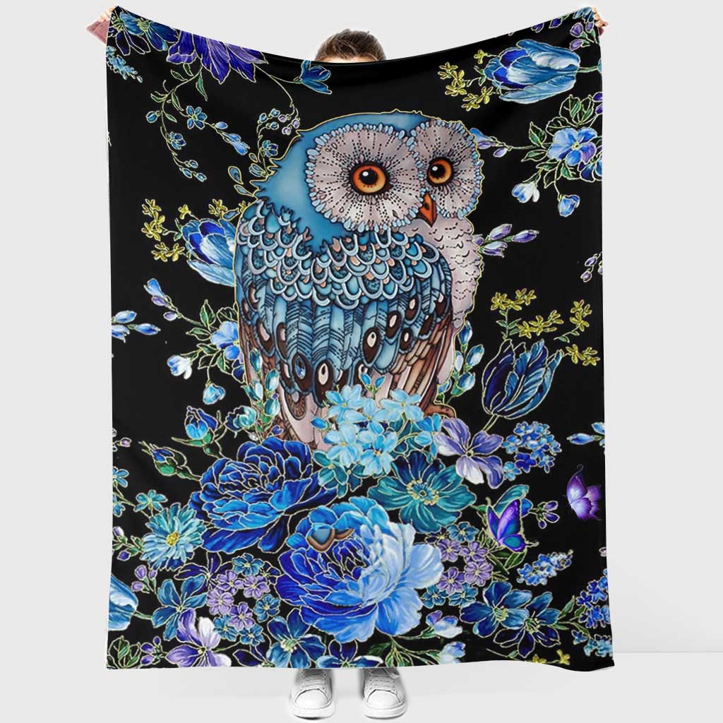 Owl Blue Floral Flannel Blanket For Living Room And Bedroom Styling