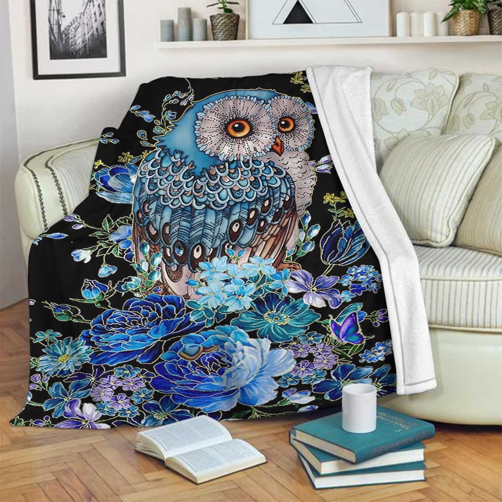 Owl Blue Floral Flannel Blanket For Relaxing At Home And Travel