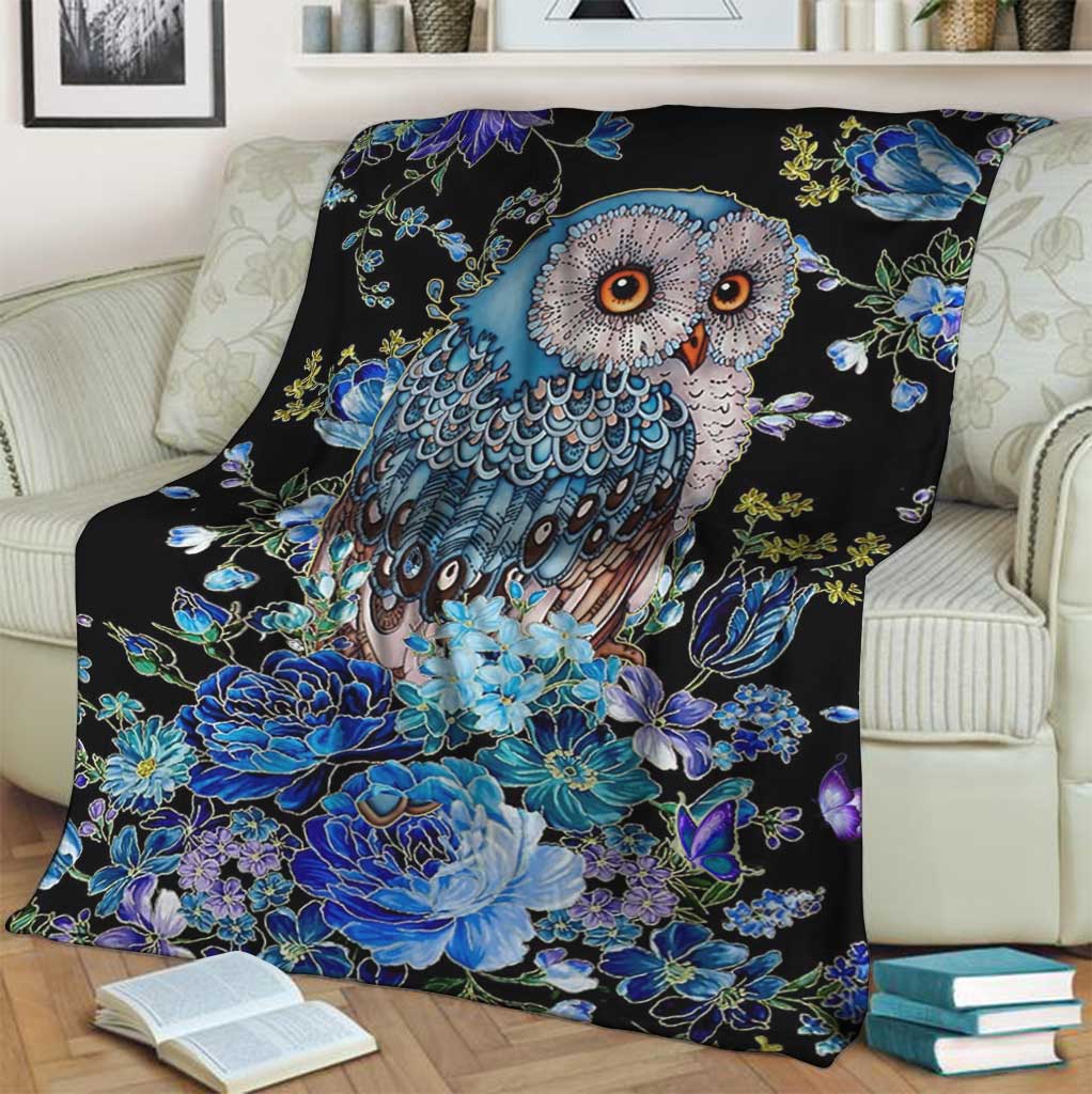 Owl Blue Floral Flannel Blanket For Bed Sofa And Reading Nook Decor