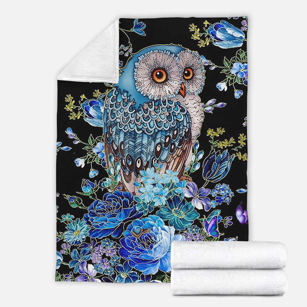 Owl Blue Floral Flannel Blanket For Cozy Home Lounging And Gifting