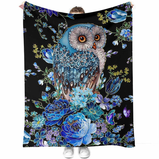 Owl Blue Floral 50 x 60 Inch Flannel Blanket For Cozy Bedroom And Sofa Decor