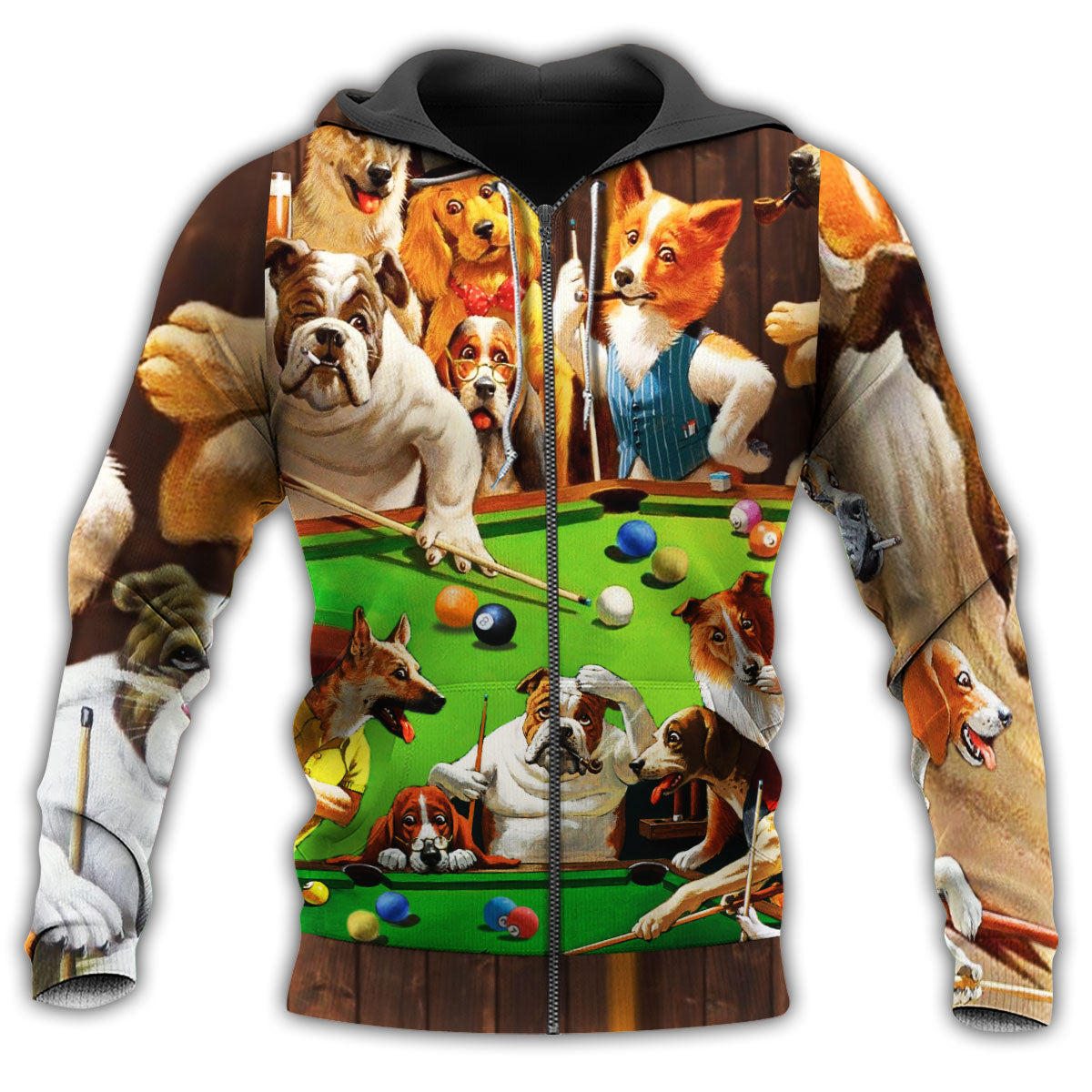 Vintage Dogs Playing Pool - 3D Hoodie
