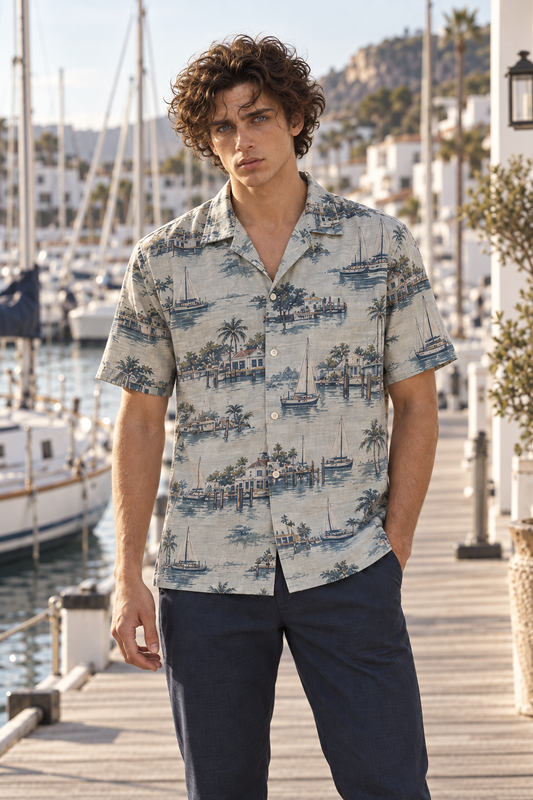 Men's Afterglow Quiet Harbor Hawaiian Shirt – Mist gray