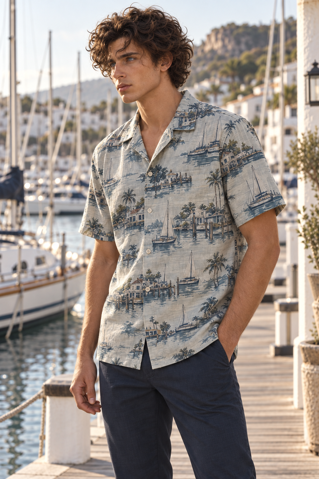 Men's Afterglow Quiet Harbor Hawaiian Shirt – Mist gray